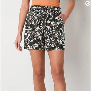 a.n.a Women's Joelle Floral Mid-Rise 3 1/2" Pull-On Linen Blend Tie Belt Short M